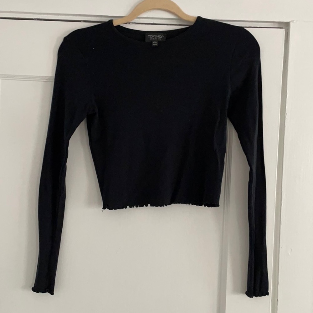 Black topshop lettuce edge long sleeve crop sz6